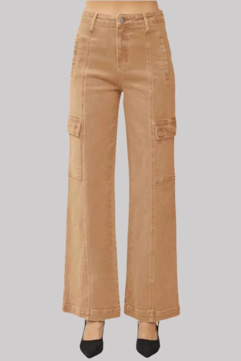 RISEN Cargo Jeans USA Stock High Rise Wide Leg Cotton Brown Pants
