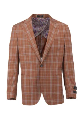 Saffron Orange with Windowpane Dolcetto/THP Modern Fit half lined, Pure Wool Jacket by Tiglio Luxe