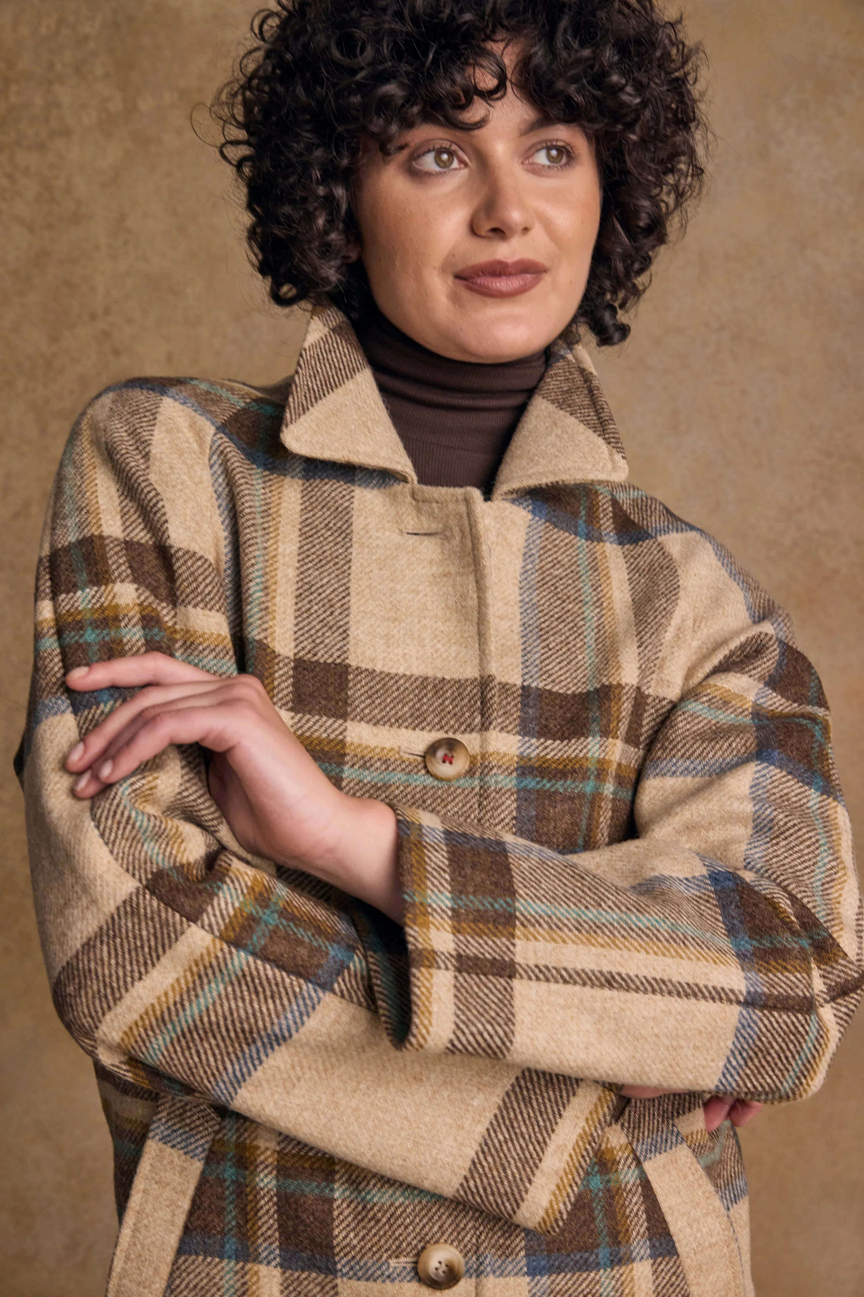 Shauna Tweed Coat - Cream Block Check