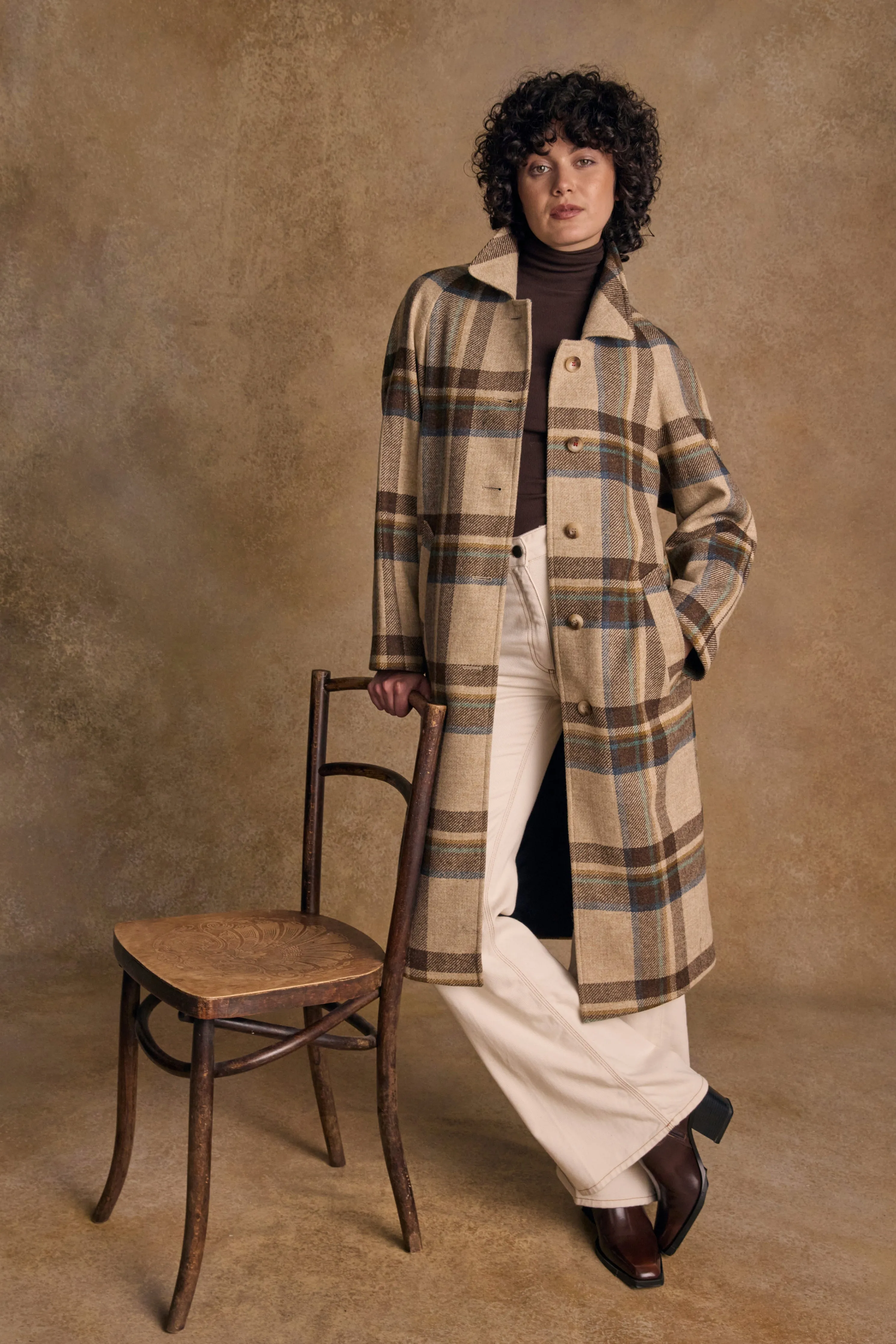 Shauna Tweed Coat - Cream Block Check