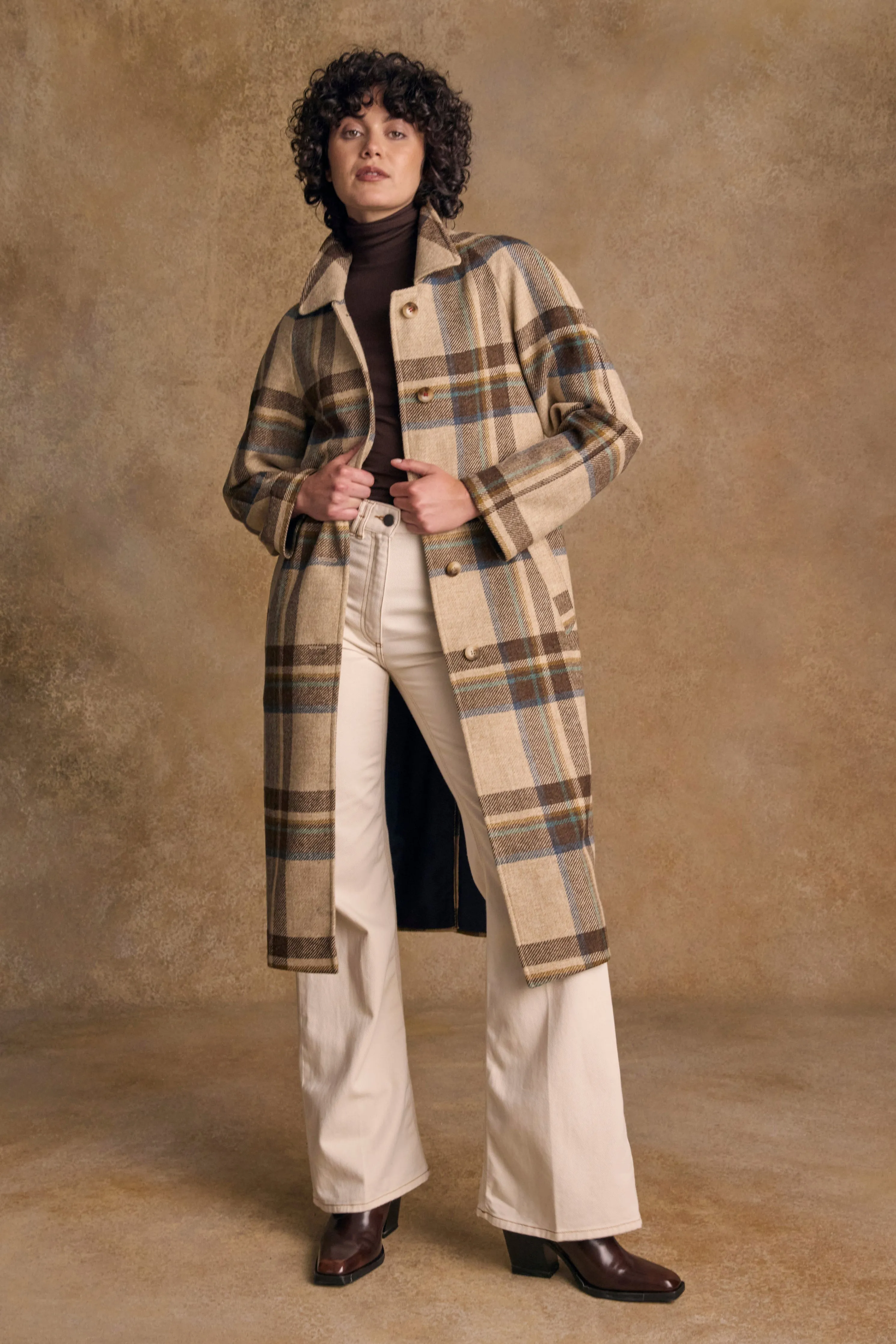 Shauna Tweed Coat - Cream Block Check
