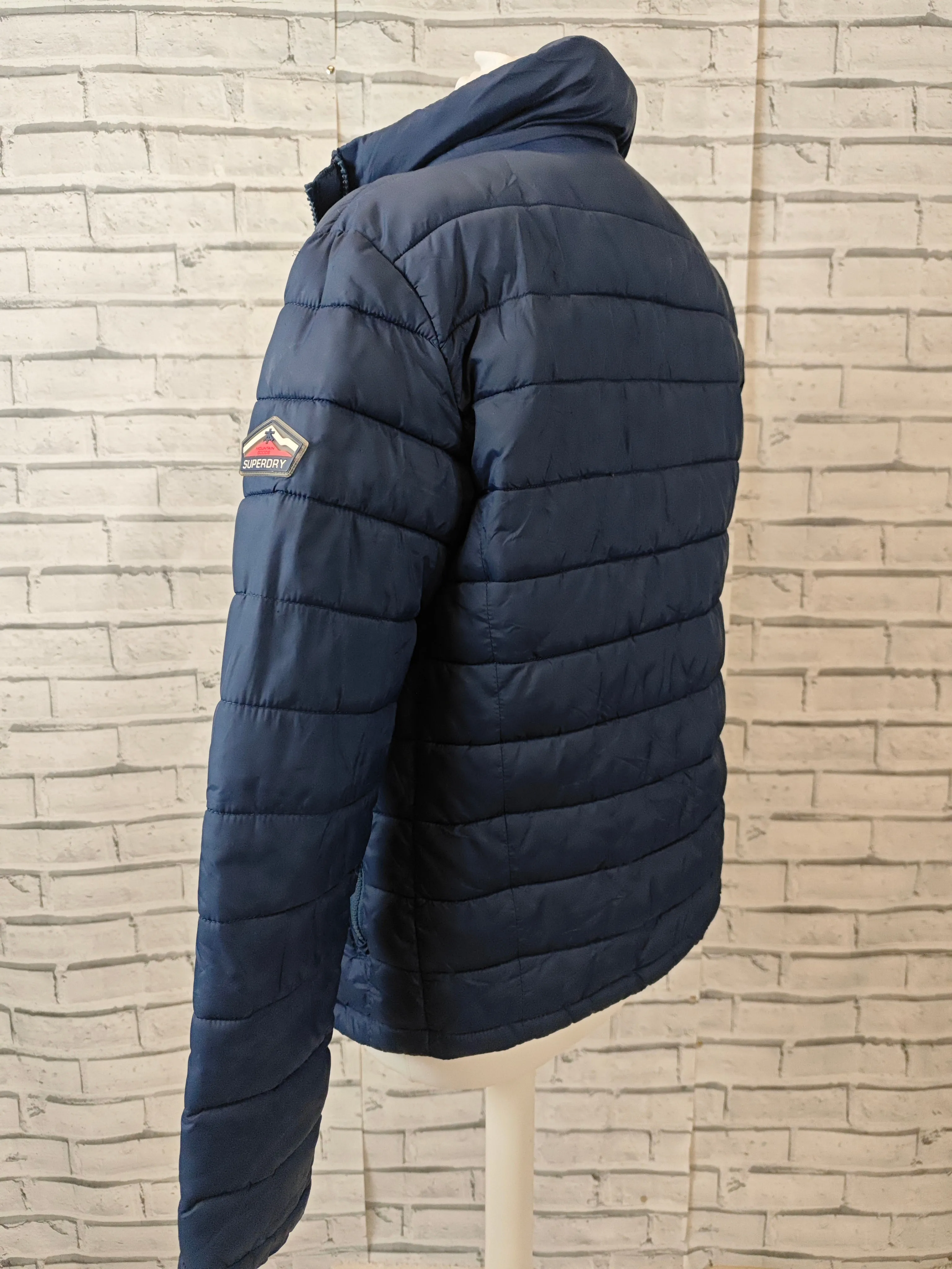 Superdry Fuji Puffer Jacket - XS - Navy and Red _ Lightweight Quilted Coat