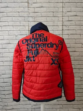 Superdry Fuji Puffer Jacket - XS - Navy and Red _ Lightweight Quilted Coat