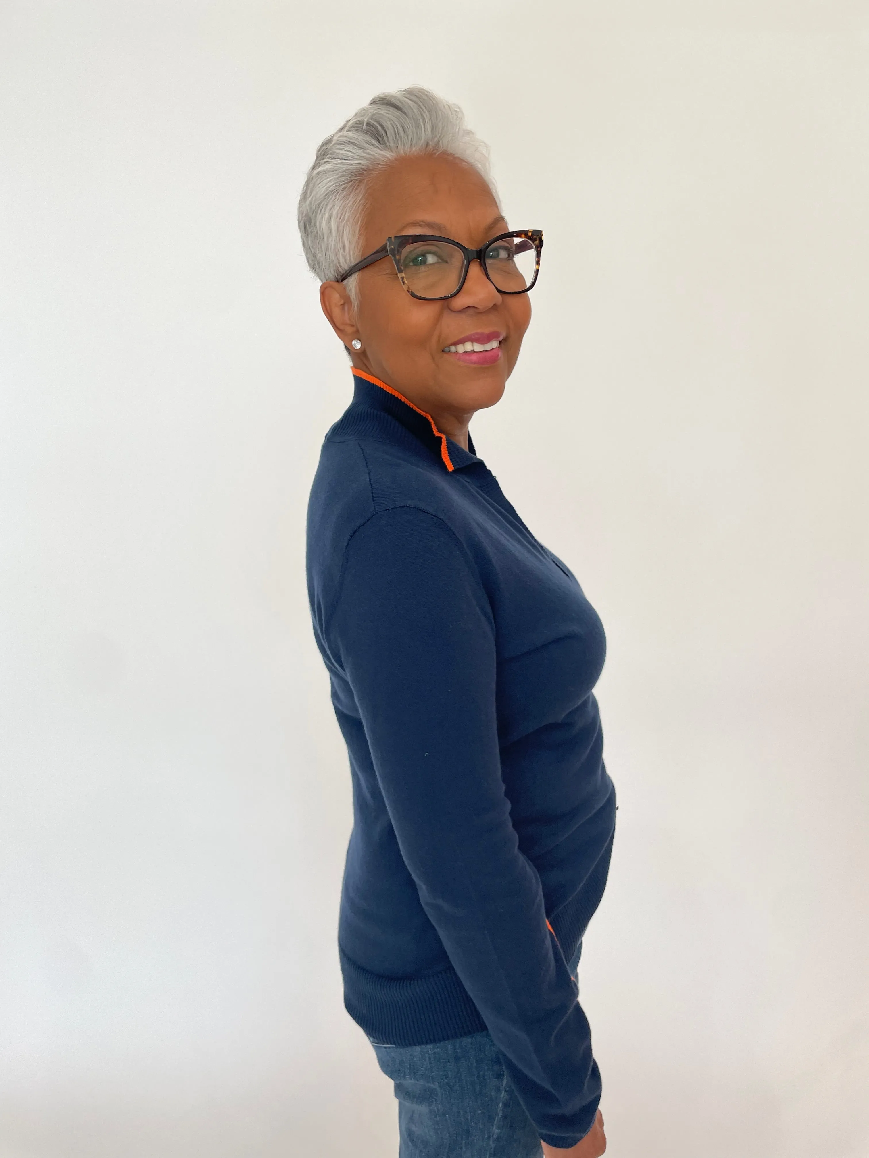 Taylor Polo Two-Tone Sweater - Navy/Orange