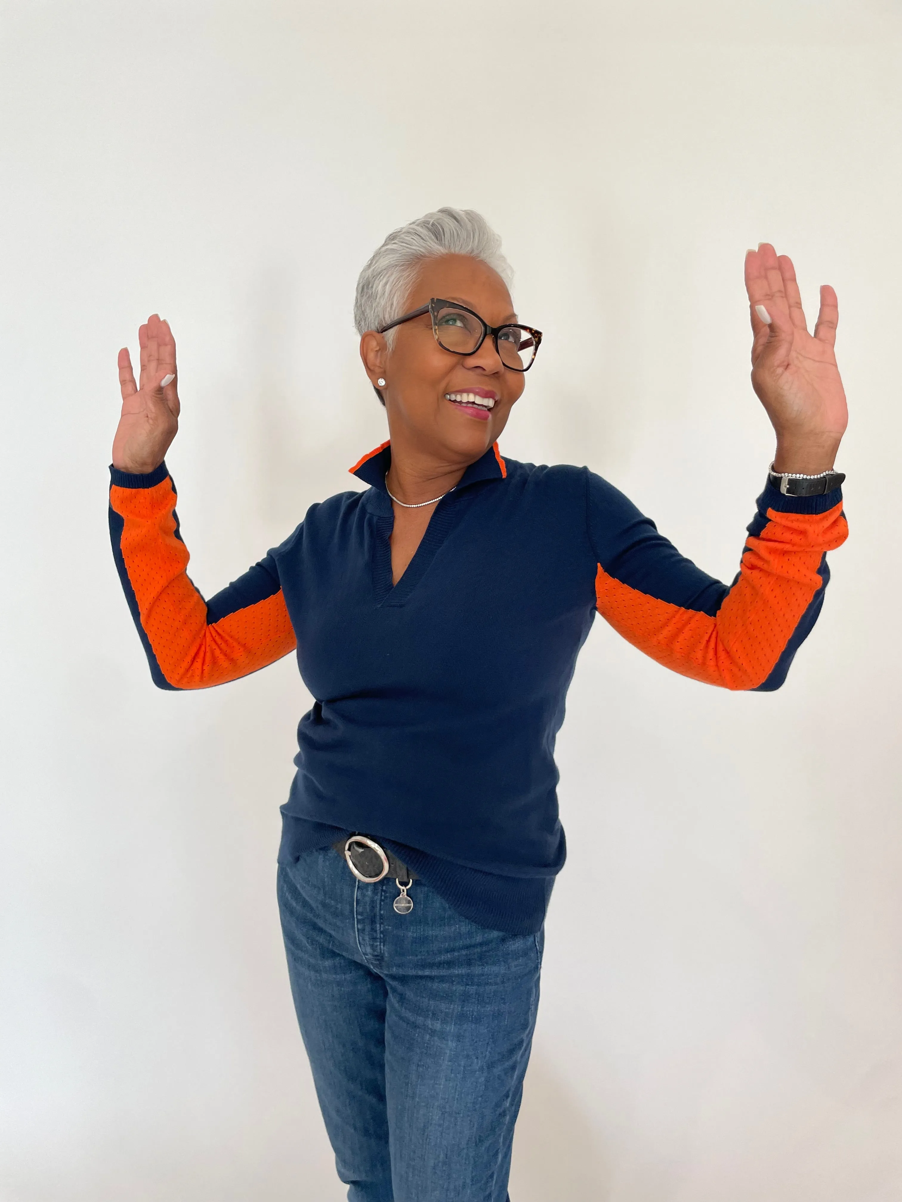Taylor Polo Two-Tone Sweater - Navy/Orange
