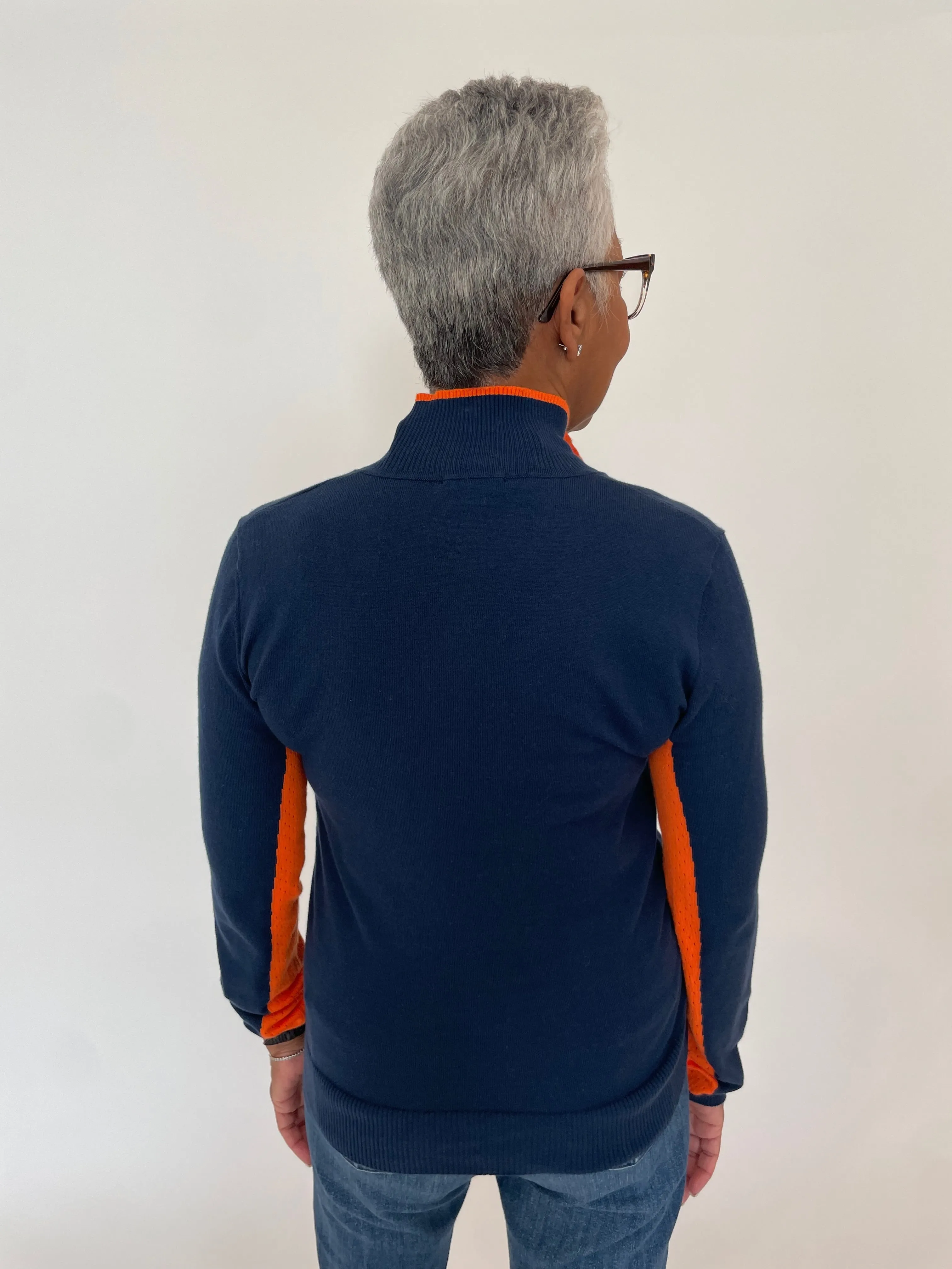 Taylor Polo Two-Tone Sweater - Navy/Orange