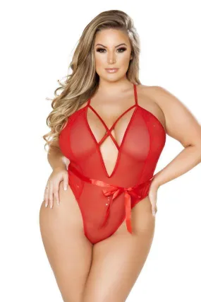 Teddy with Cute Bow and Criss-Cross Front | Plus Size