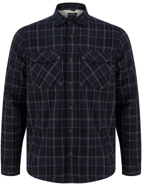 Tornio Borg Lined Checked Flannel Overshirt Jacket in Blue Marl - Tokyo Laundry