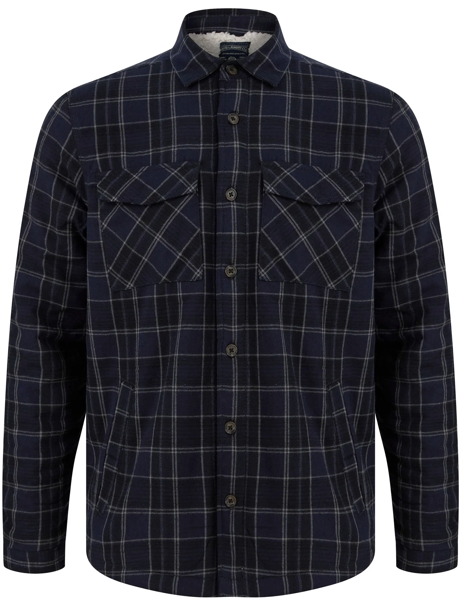 Tornio Borg Lined Checked Flannel Overshirt Jacket in Blue Marl - Tokyo Laundry