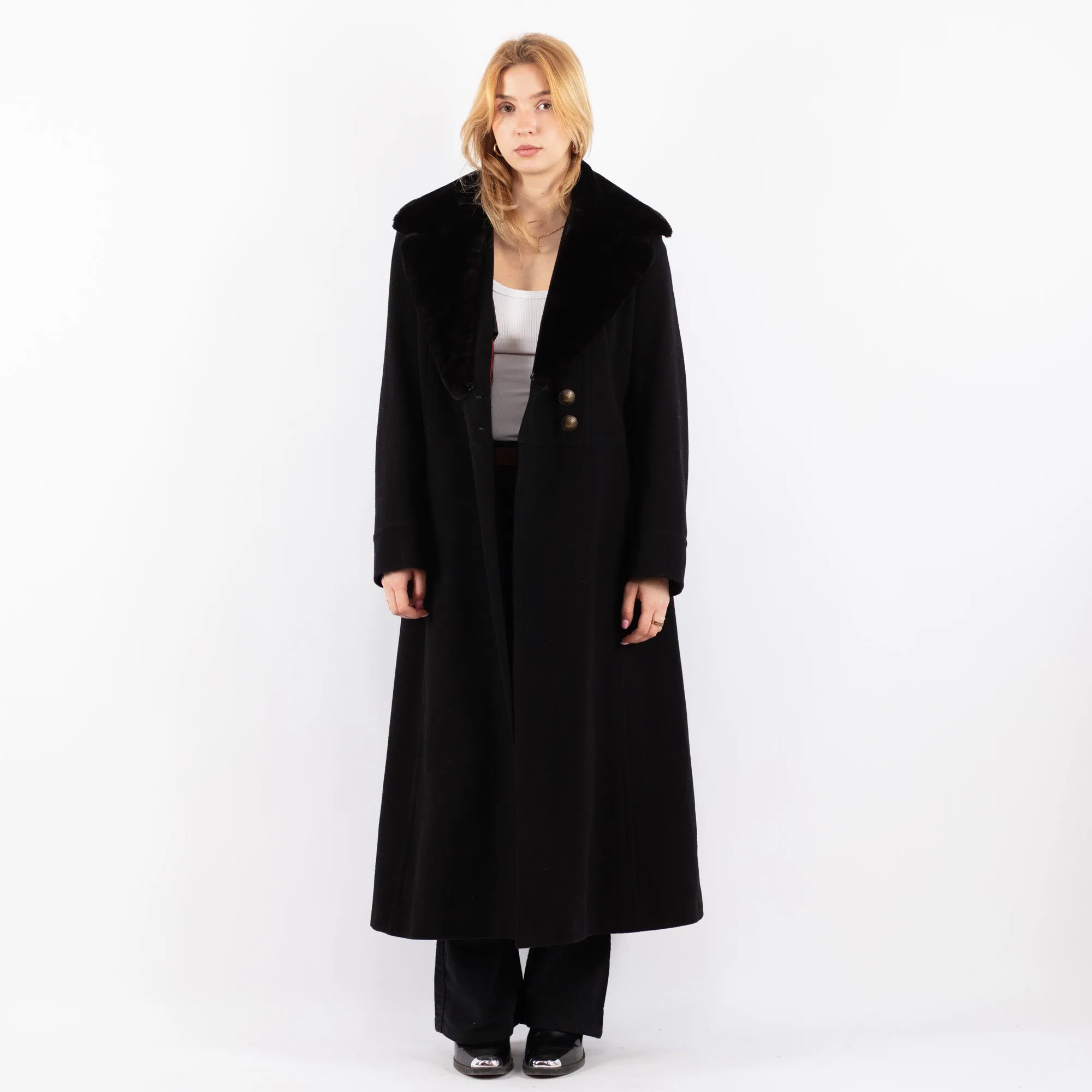 Vintage 00's Women Cashmere Wool Blend Coat in Black