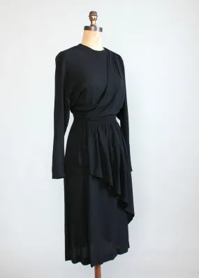 Vintage 1940s Black Crepe Draped Dress