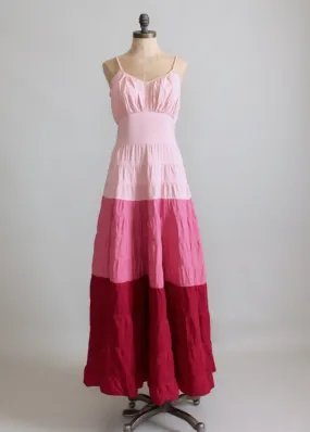 Vintage 1940s Pink Color Block Evening Gown