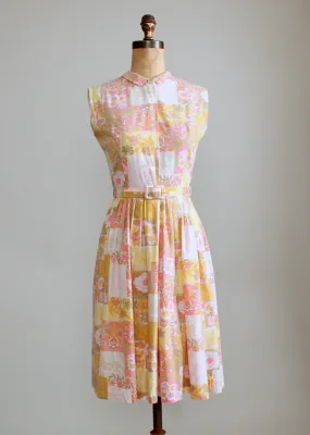 Vintage 1960s Floral Patchwork Pink Day Dress