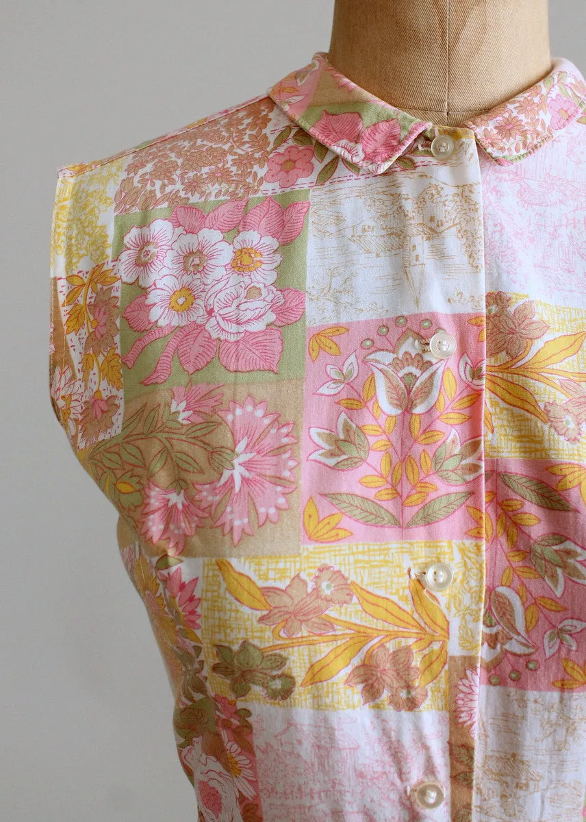 Vintage 1960s Floral Patchwork Pink Day Dress