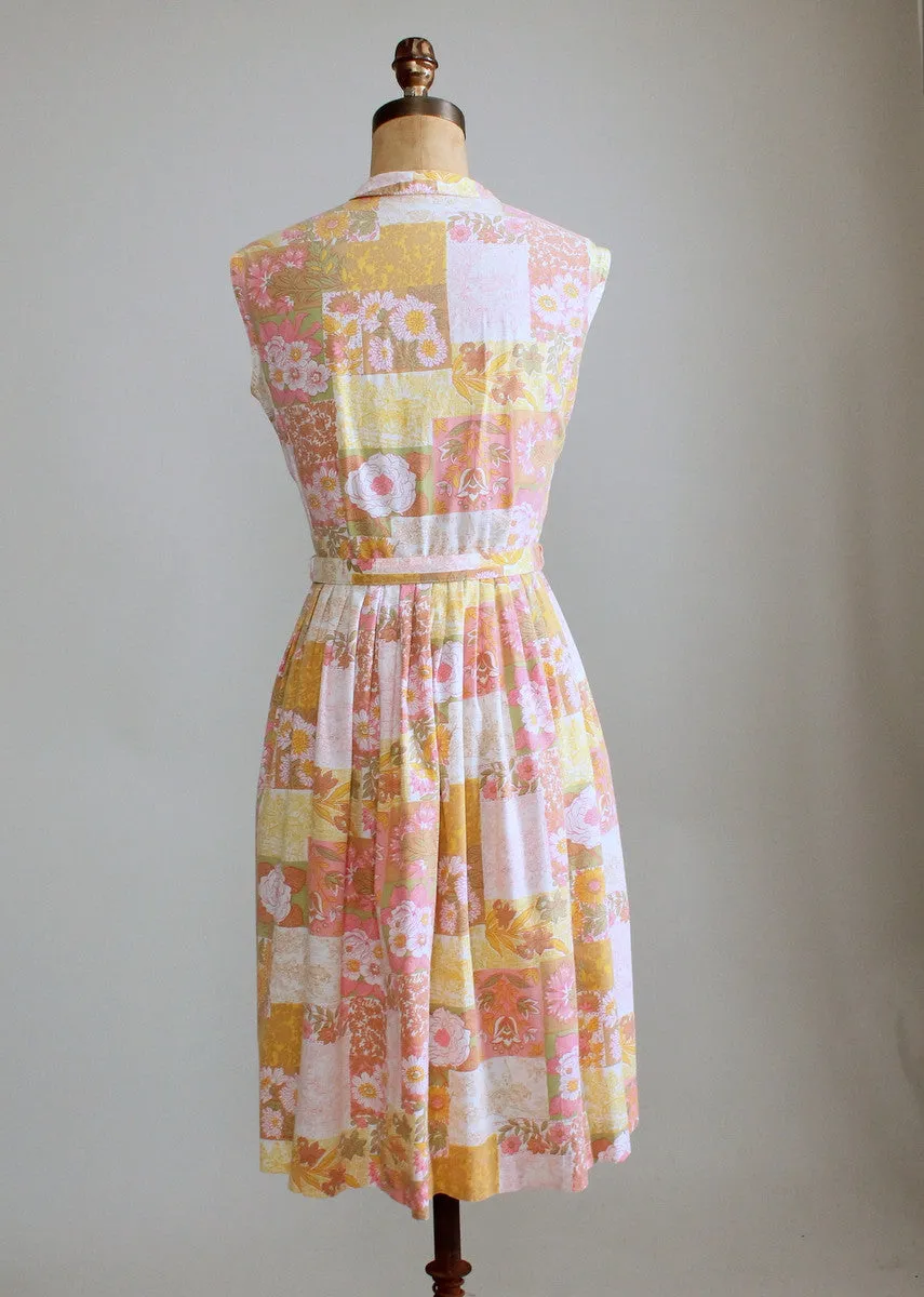 Vintage 1960s Floral Patchwork Pink Day Dress