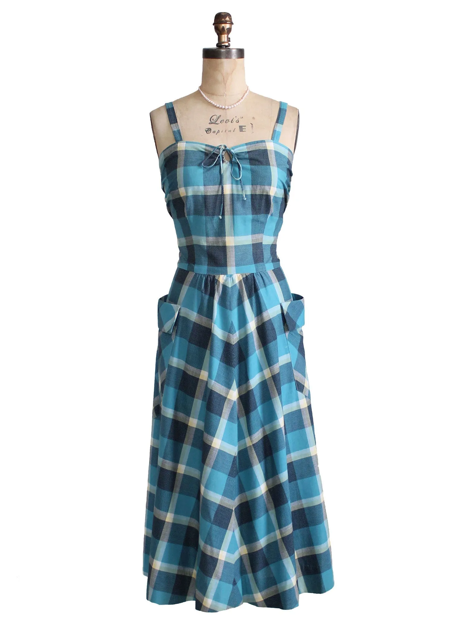Vintage Late 1940s Blue Plaid Sundress
