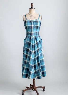 Vintage Late 1940s Blue Plaid Sundress