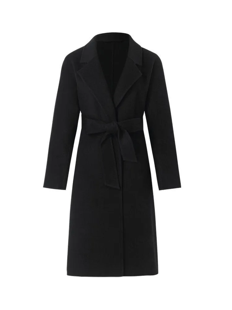 Wool And Cashmere Double-Faced Lapel Coat With Belt