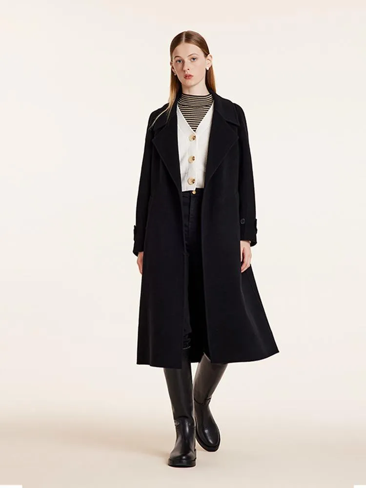 Wool And Cashmere Double-Faced Lapel Coat With Belt