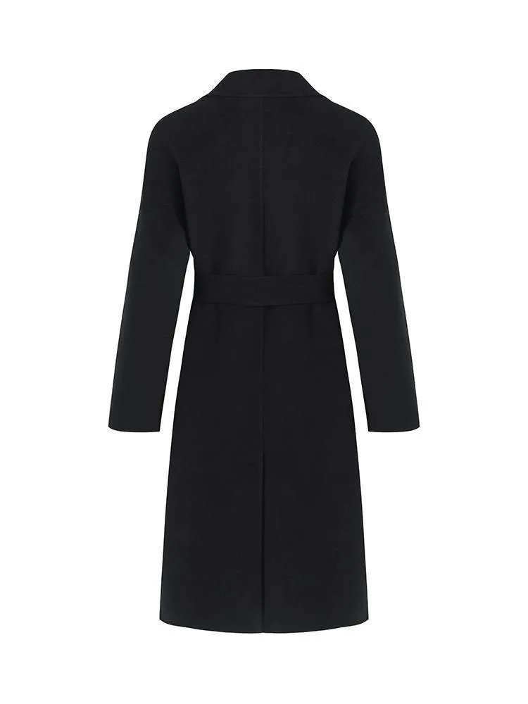 Wool And Cashmere Double-Faced Lapel Coat With Belt