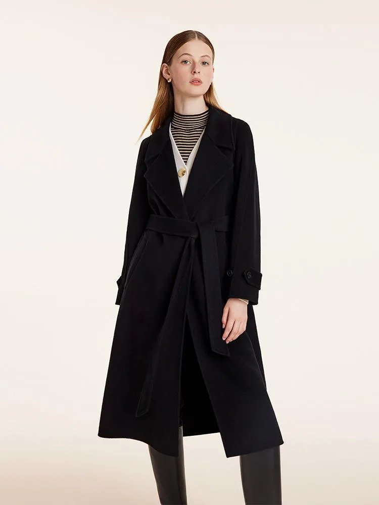 Wool And Cashmere Double-Faced Lapel Coat With Belt