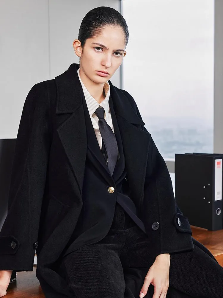 Wool And Cashmere Double-Faced Lapel Coat With Belt