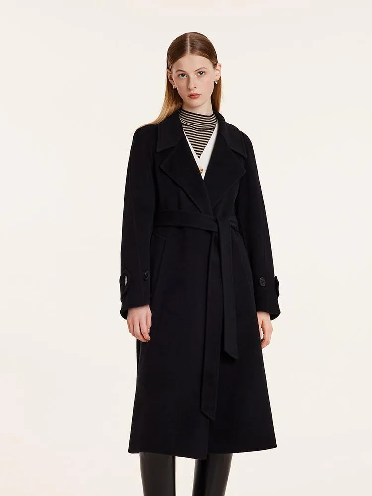 Wool And Cashmere Double-Faced Lapel Coat With Belt