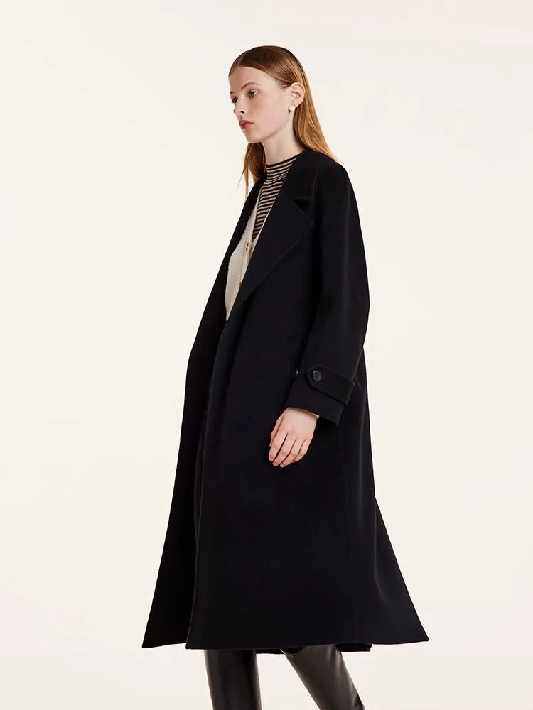 Wool And Cashmere Double-Faced Lapel Coat With Belt