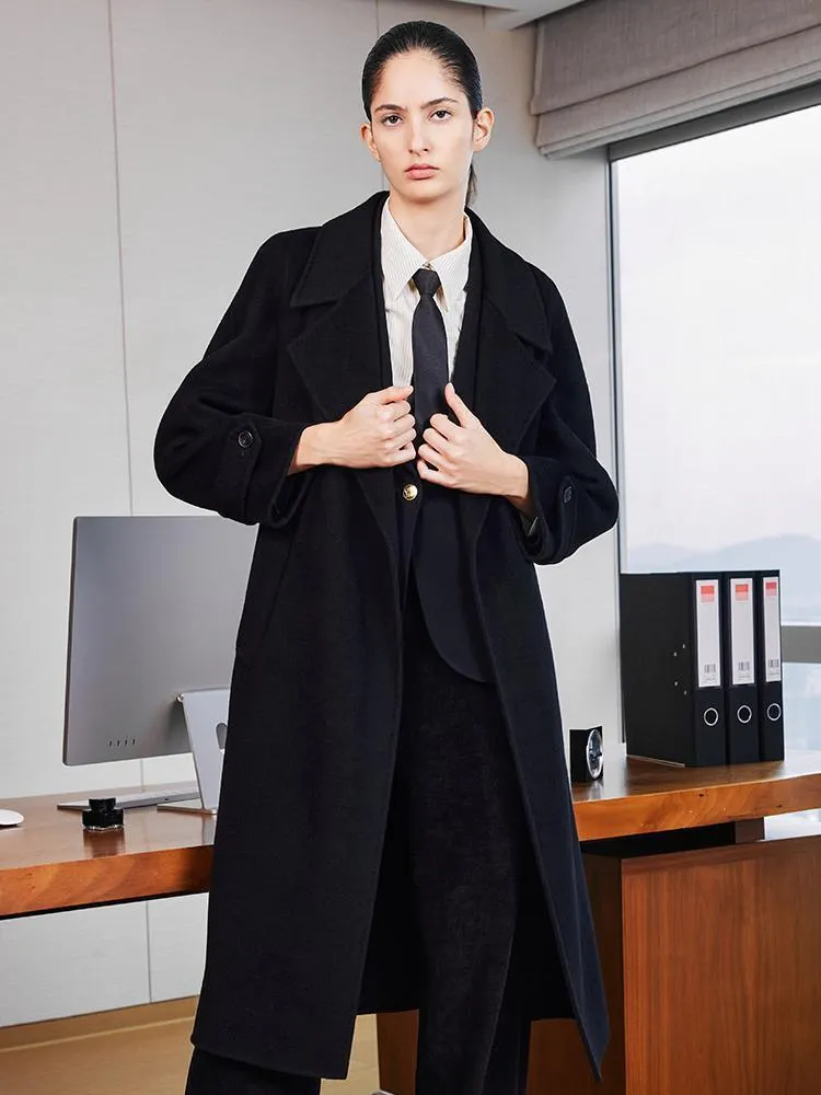 Wool And Cashmere Double-Faced Lapel Coat With Belt