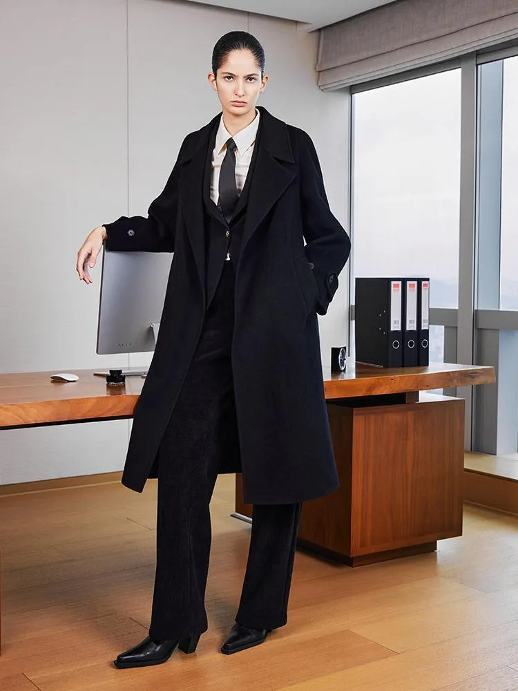 Wool And Cashmere Double-Faced Lapel Coat With Belt