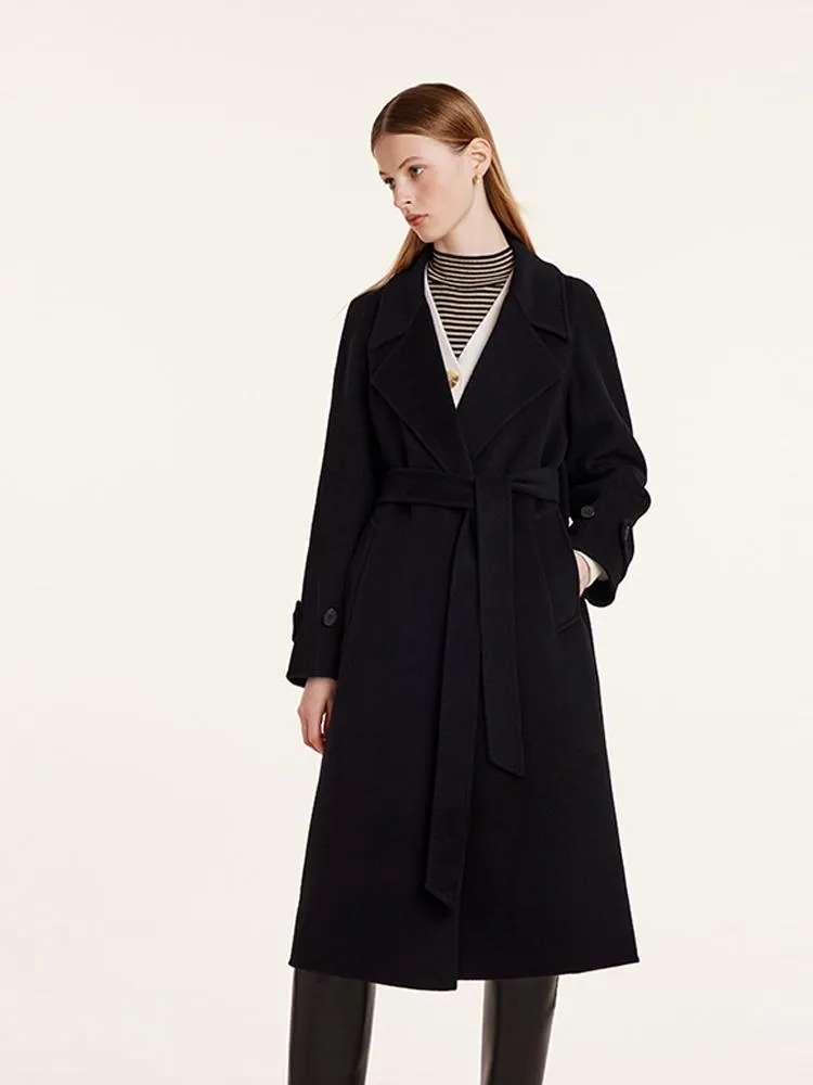 Wool And Cashmere Double-Faced Lapel Coat With Belt