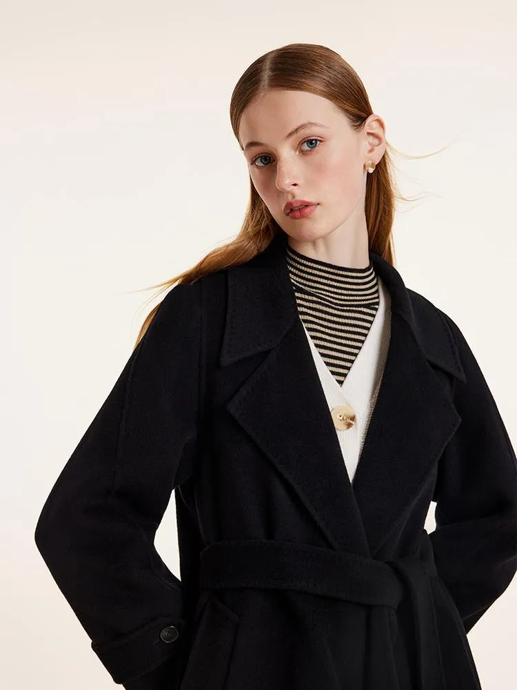 Wool And Cashmere Double-Faced Lapel Coat With Belt