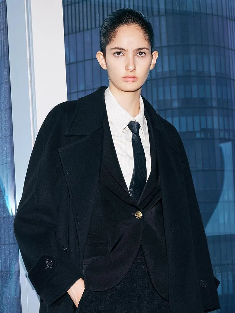 Wool And Cashmere Double-Faced Lapel Coat With Belt
