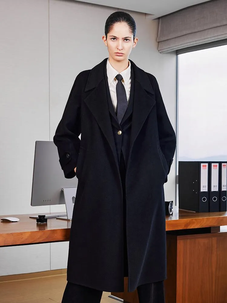 Wool And Cashmere Double-Faced Lapel Coat With Belt