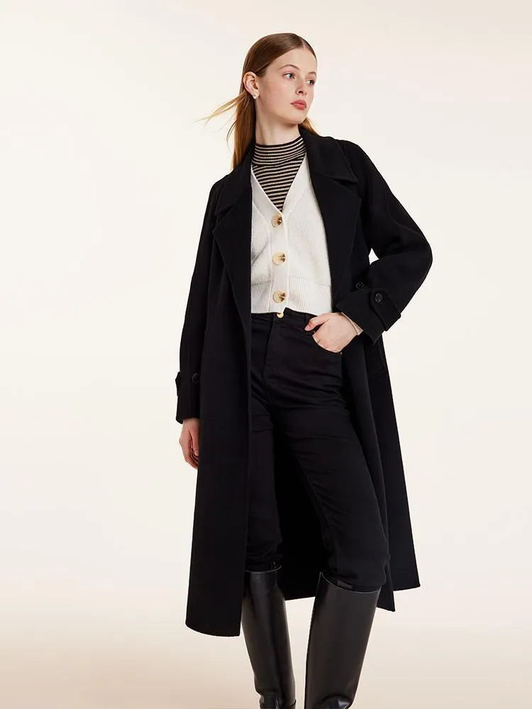 Wool And Cashmere Double-Faced Lapel Coat With Belt