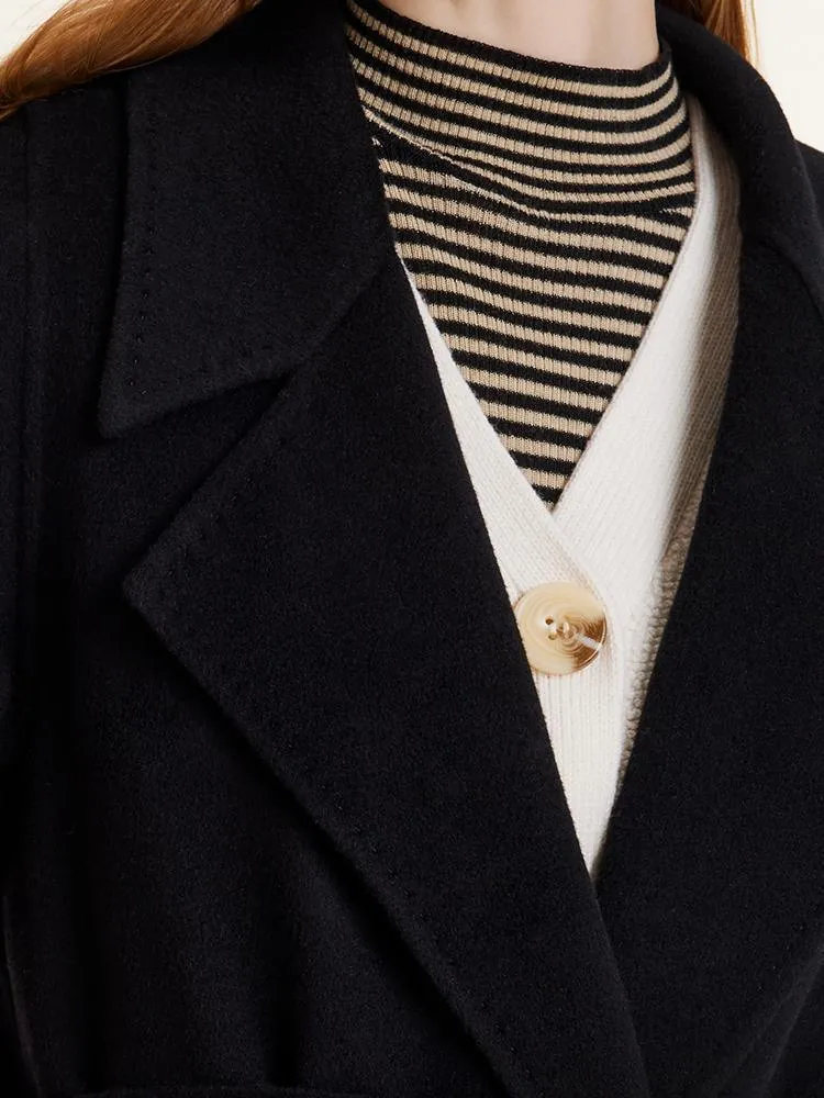 Wool And Cashmere Double-Faced Lapel Coat With Belt