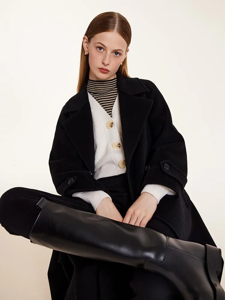 Wool And Cashmere Double-Faced Lapel Coat With Belt