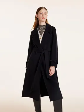 Wool And Cashmere Double-Faced Lapel Coat With Belt