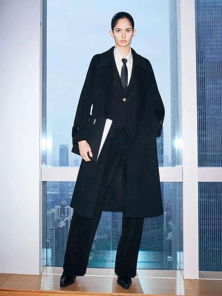 Wool And Cashmere Double-Faced Lapel Coat With Belt