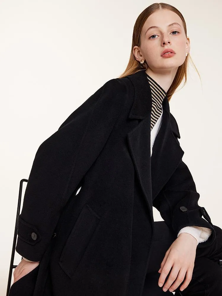 Wool And Cashmere Double-Faced Lapel Coat With Belt