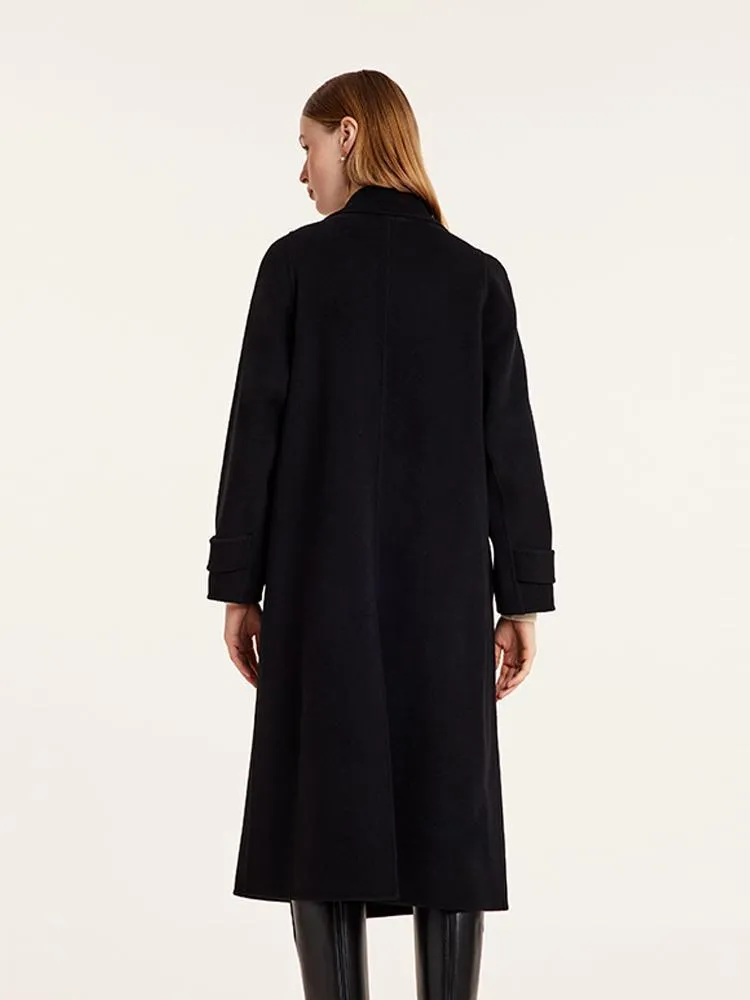 Wool And Cashmere Double-Faced Lapel Coat With Belt