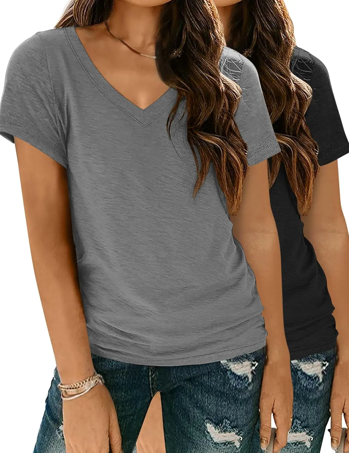 Zeagoo Women Casual Soft V Neck Basic Tee Tops