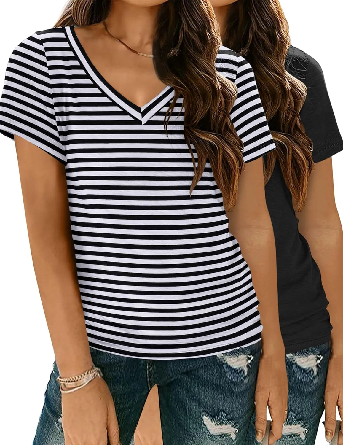 Zeagoo Women Casual Soft V Neck Basic Tee Tops