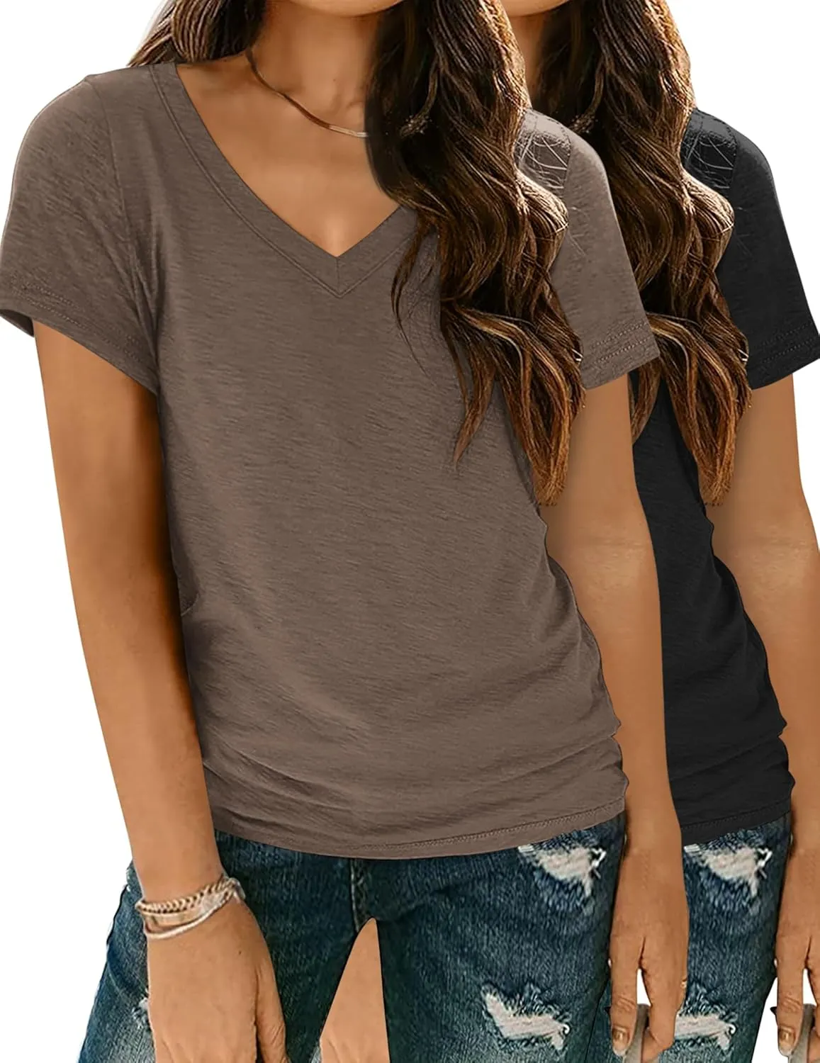 Zeagoo Women Casual Soft V Neck Basic Tee Tops