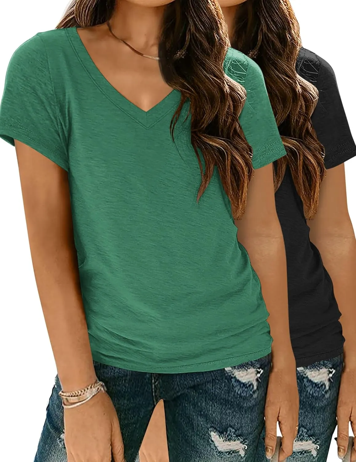 Zeagoo Women Casual Soft V Neck Basic Tee Tops