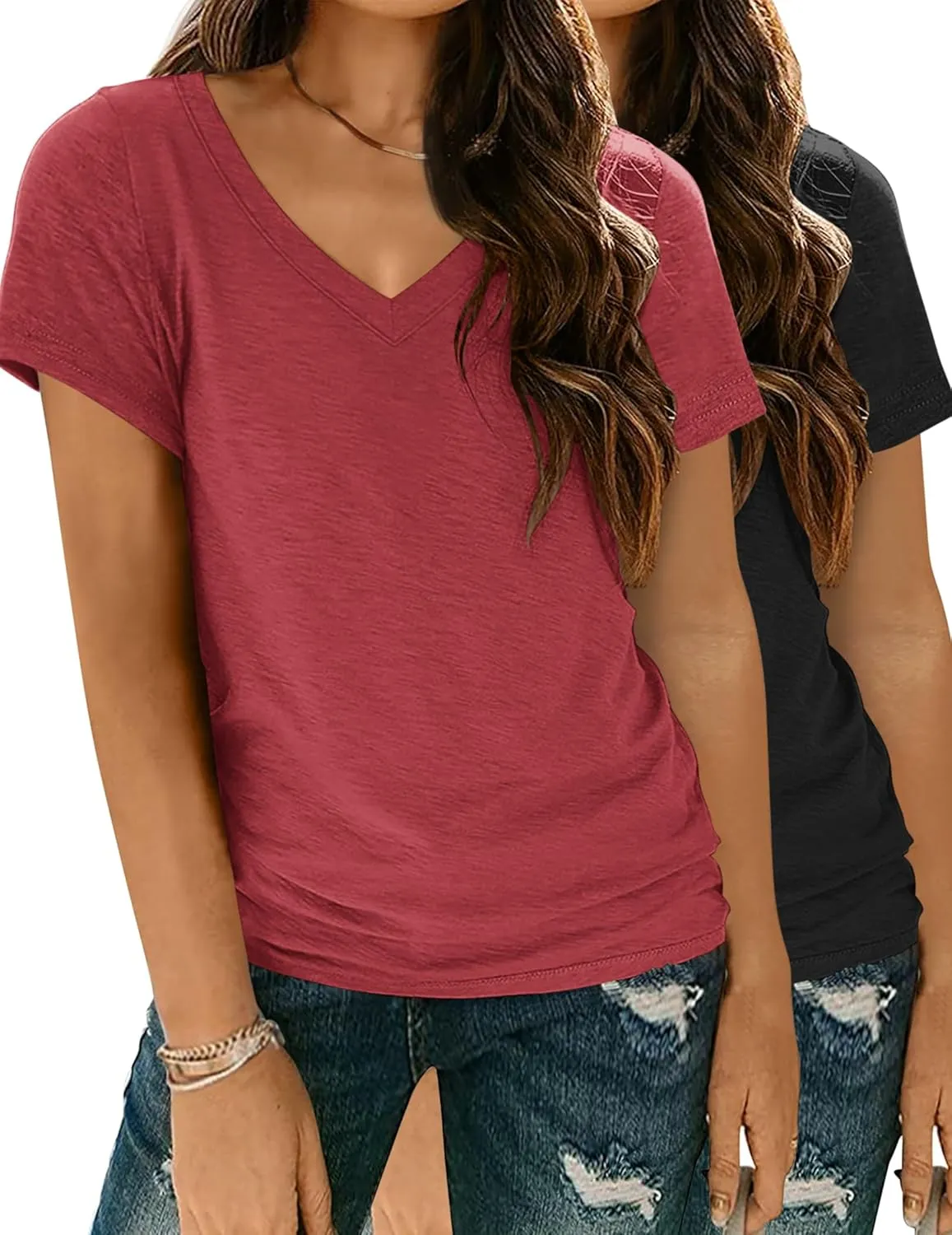 Zeagoo Women Casual Soft V Neck Basic Tee Tops