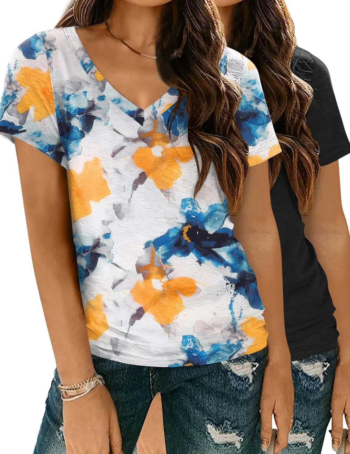 Zeagoo Women Casual Soft V Neck Basic Tee Tops