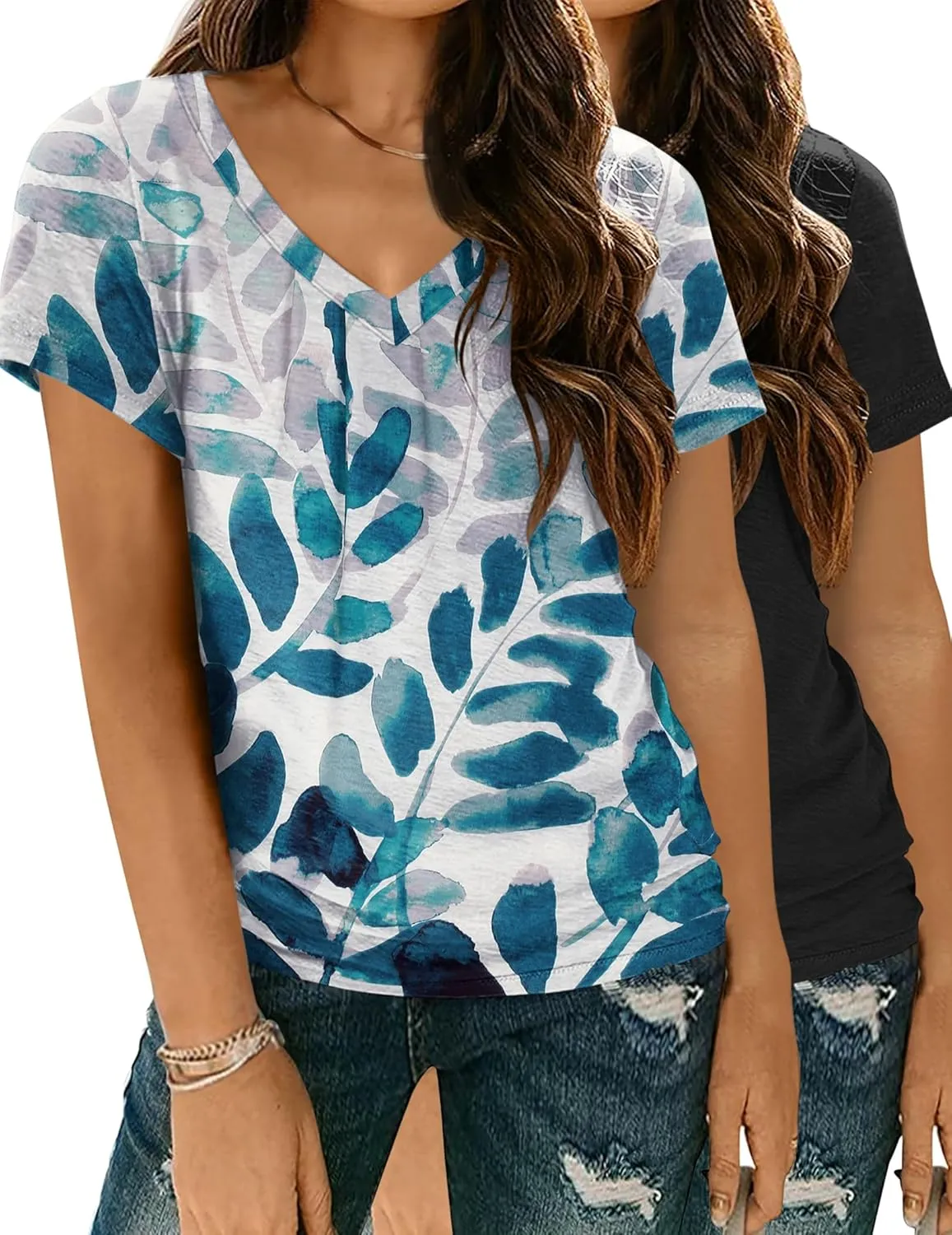 Zeagoo Women Casual Soft V Neck Basic Tee Tops
