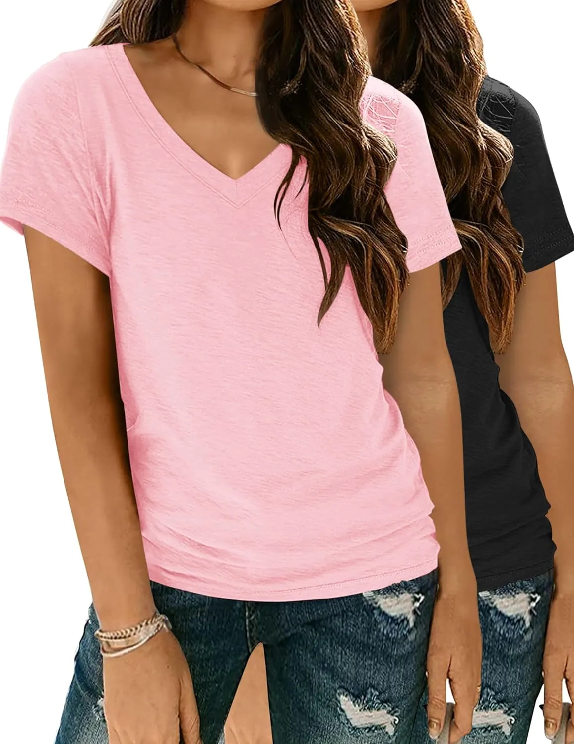 Zeagoo Women Casual Soft V Neck Basic Tee Tops