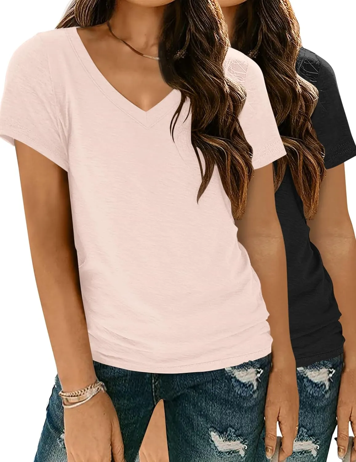 Zeagoo Women Casual Soft V Neck Basic Tee Tops